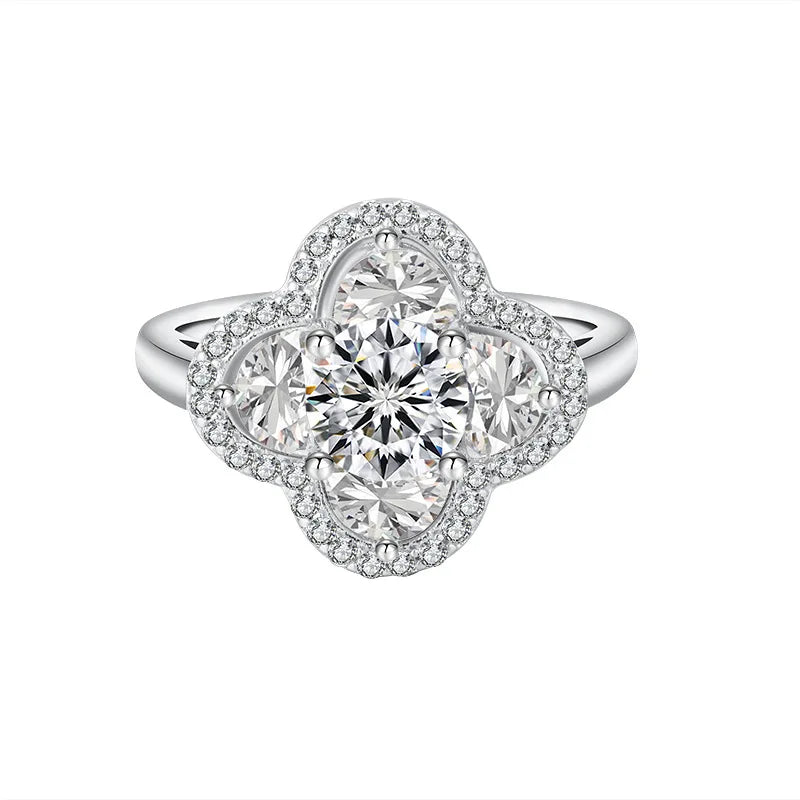 FIRERING 1 Moissanite Clover Ring with Certificate Passed Diamond Test S925 Silver Women Romantic Jewelry Gift