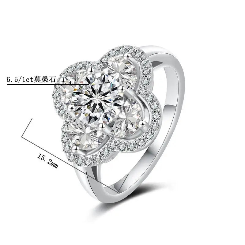 FIRERING 1 Moissanite Clover Ring with Certificate Passed Diamond Test S925 Silver Women Romantic Jewelry Gift