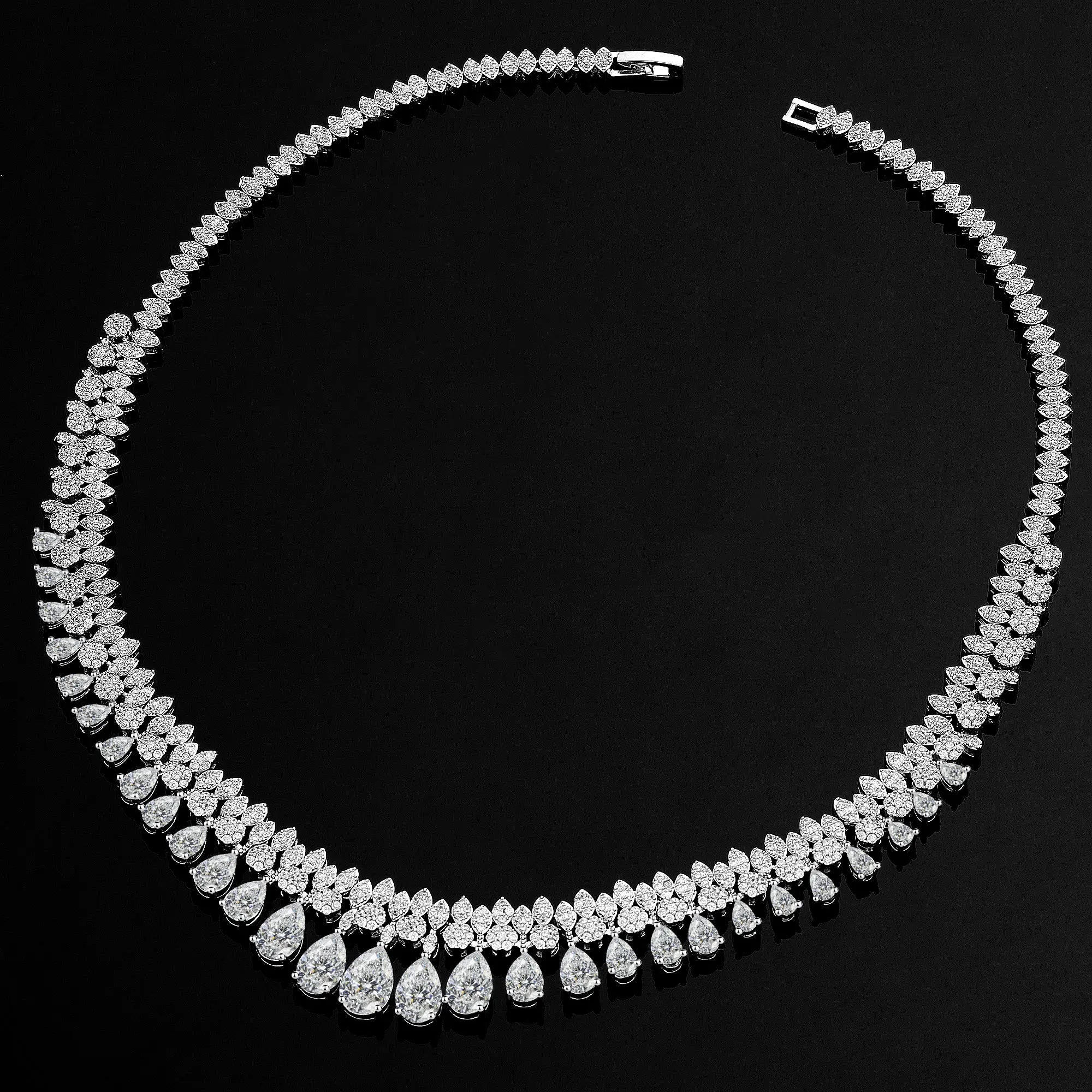 Luxury White Cubic Zirconia Bridal Jewelry Set Brides Accessories Tassel Water Drop Necklace Earring 4pcs Set for Wedding Party