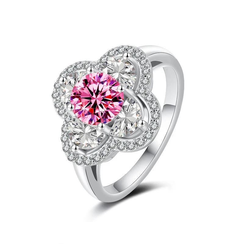 FIRERING 1 Moissanite Clover Ring with Certificate Passed Diamond Test S925 Silver Women Romantic Jewelry Gift