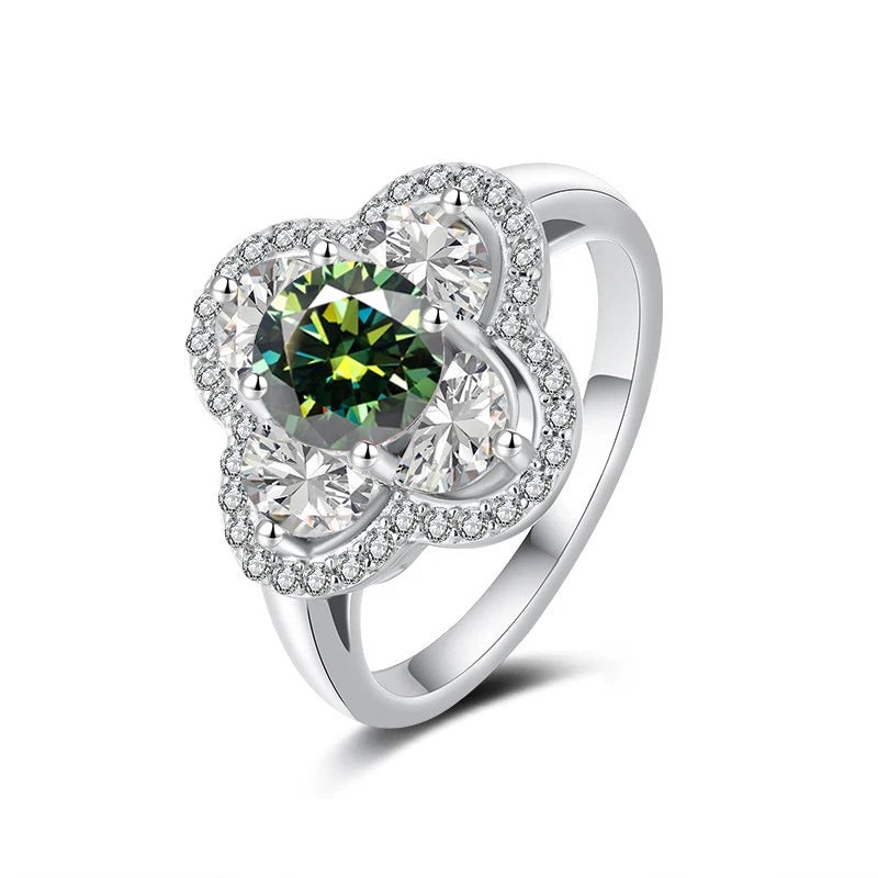 FIRERING 1 Moissanite Clover Ring with Certificate Passed Diamond Test S925 Silver Women Romantic Jewelry Gift