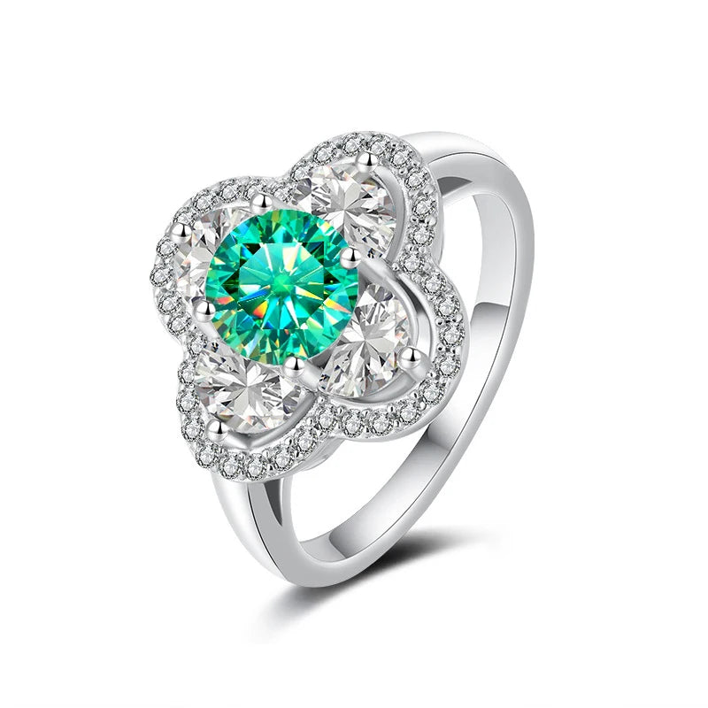 FIRERING 1 Moissanite Clover Ring with Certificate Passed Diamond Test S925 Silver Women Romantic Jewelry Gift