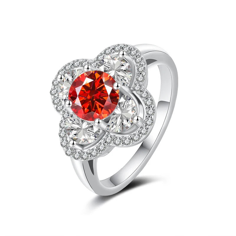 FIRERING 1 Moissanite Clover Ring with Certificate Passed Diamond Test S925 Silver Women Romantic Jewelry Gift