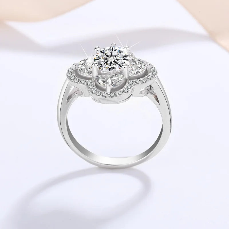 FIRERING 1 Moissanite Clover Ring with Certificate Passed Diamond Test S925 Silver Women Romantic Jewelry Gift