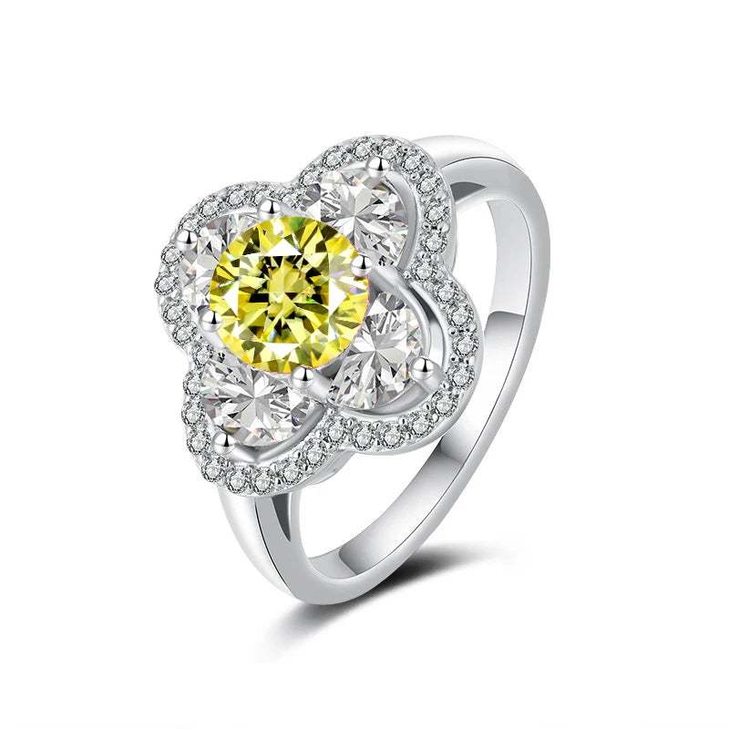 FIRERING 1 Moissanite Clover Ring with Certificate Passed Diamond Test S925 Silver Women Romantic Jewelry Gift